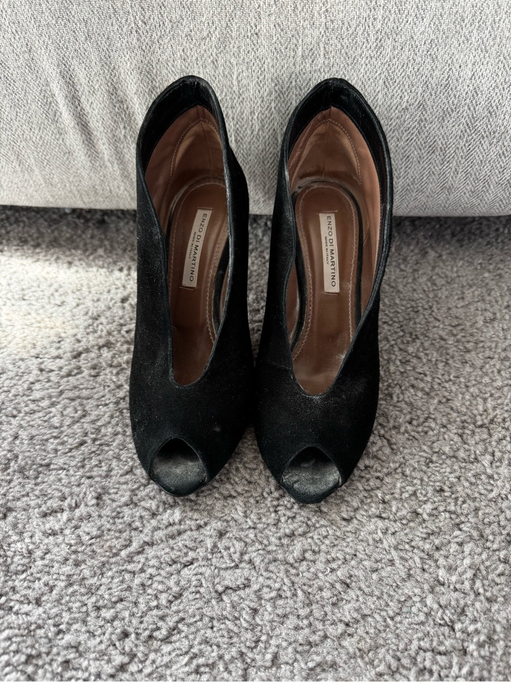 Enzo Angiolini Black Suede Peep-Toe Pumps